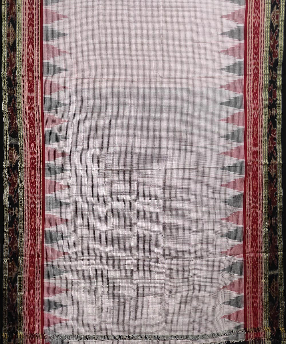 Off white black cotton handwoven sambalpuri saree