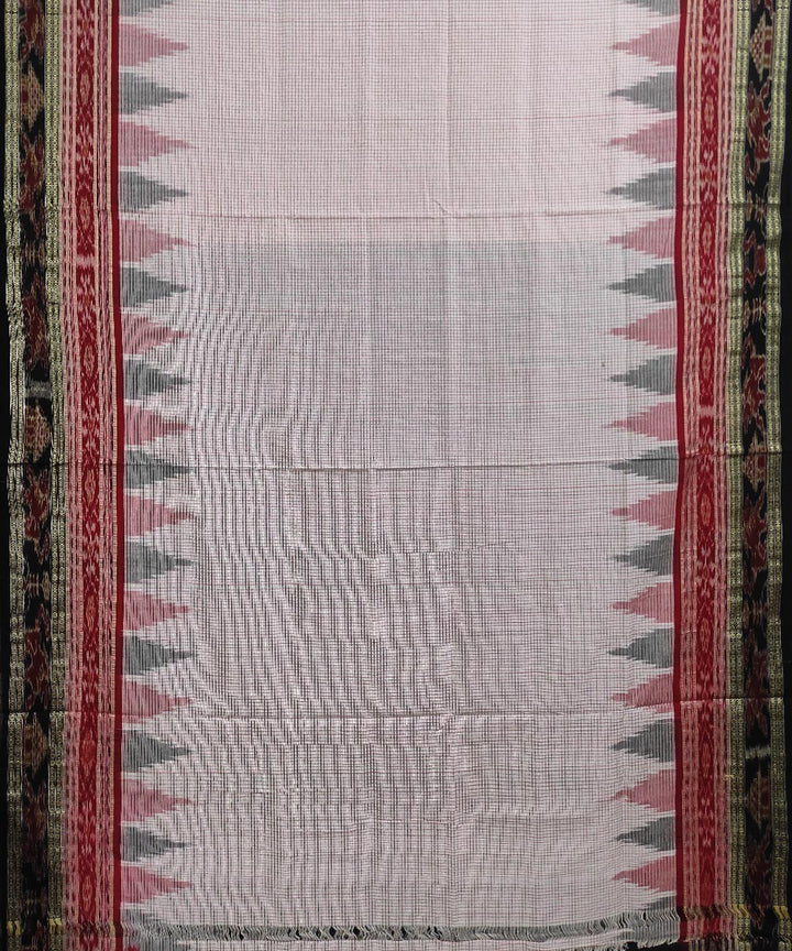 Off white black cotton handwoven sambalpuri saree