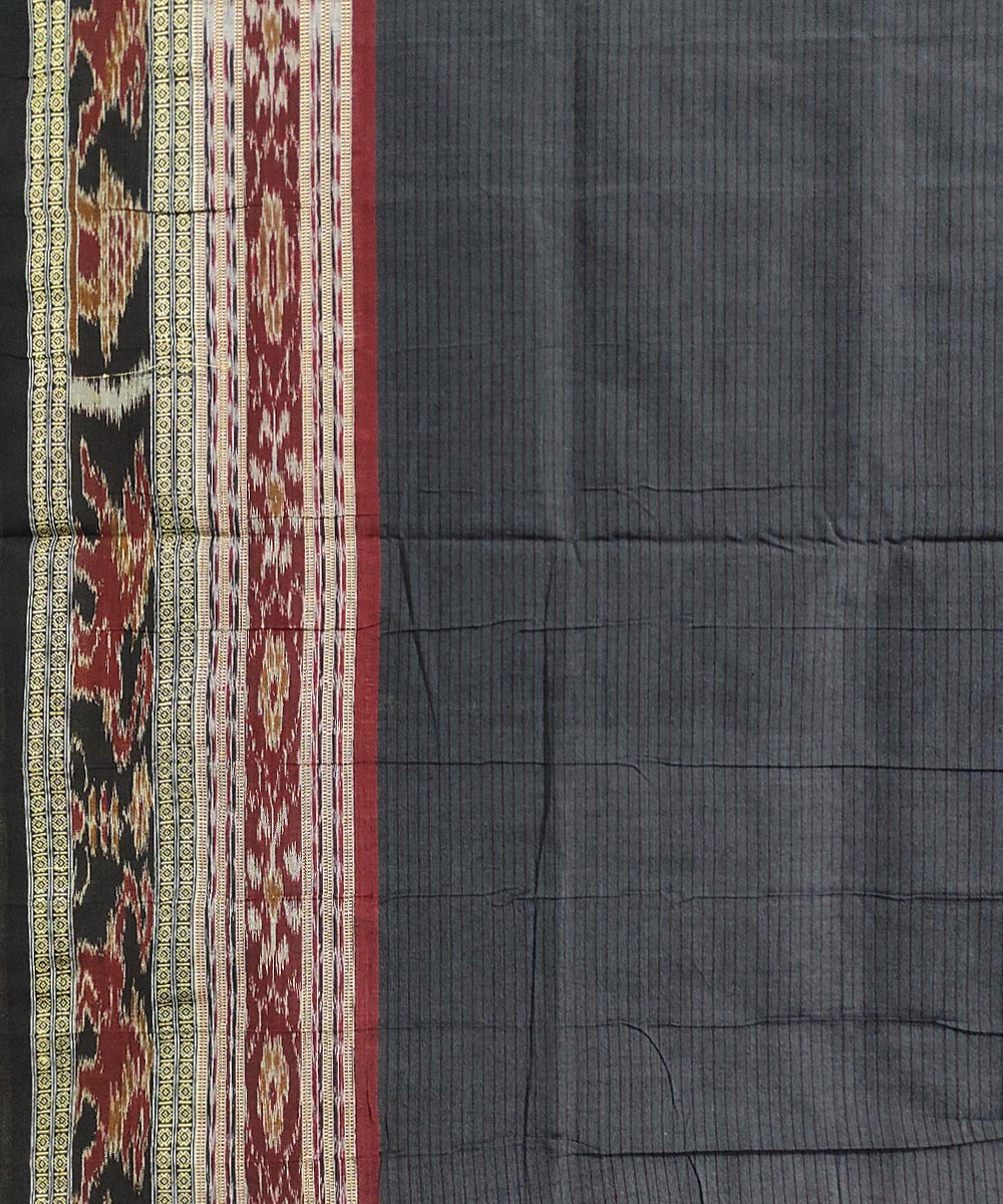 Off white black cotton handwoven sambalpuri saree