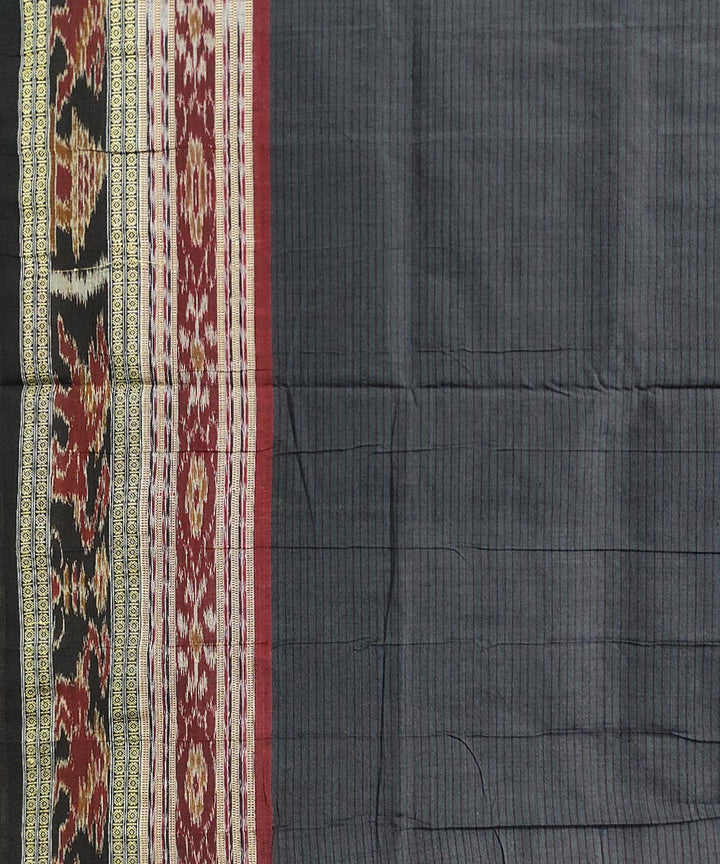 Off white black cotton handwoven sambalpuri saree