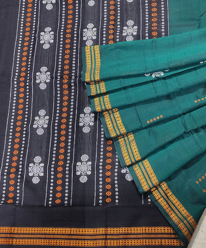Green black handwoven cotton odisha ikat saree