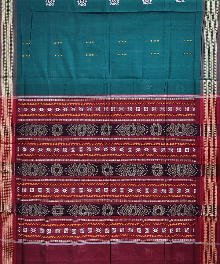 Green and coffee brown handwoven cotton sambalpuri saree