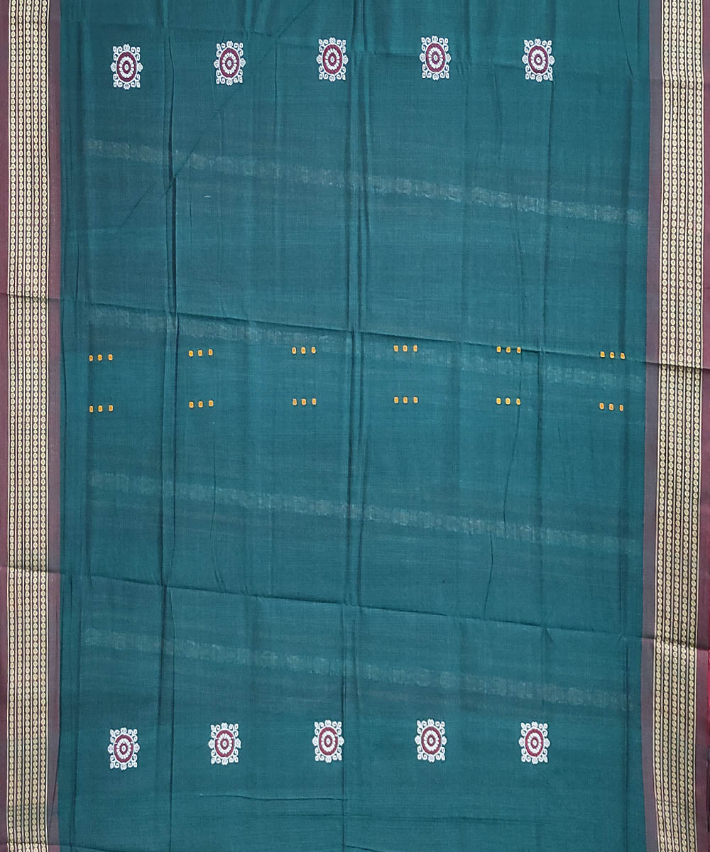 Green and coffee brown handwoven cotton sambalpuri saree