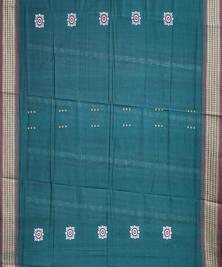 Green and coffee brown handwoven cotton sambalpuri saree