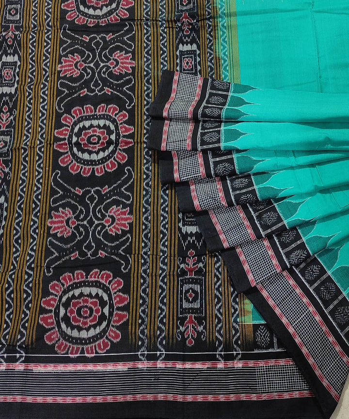 Cyan green black handwoven cotton sambalpuri saree