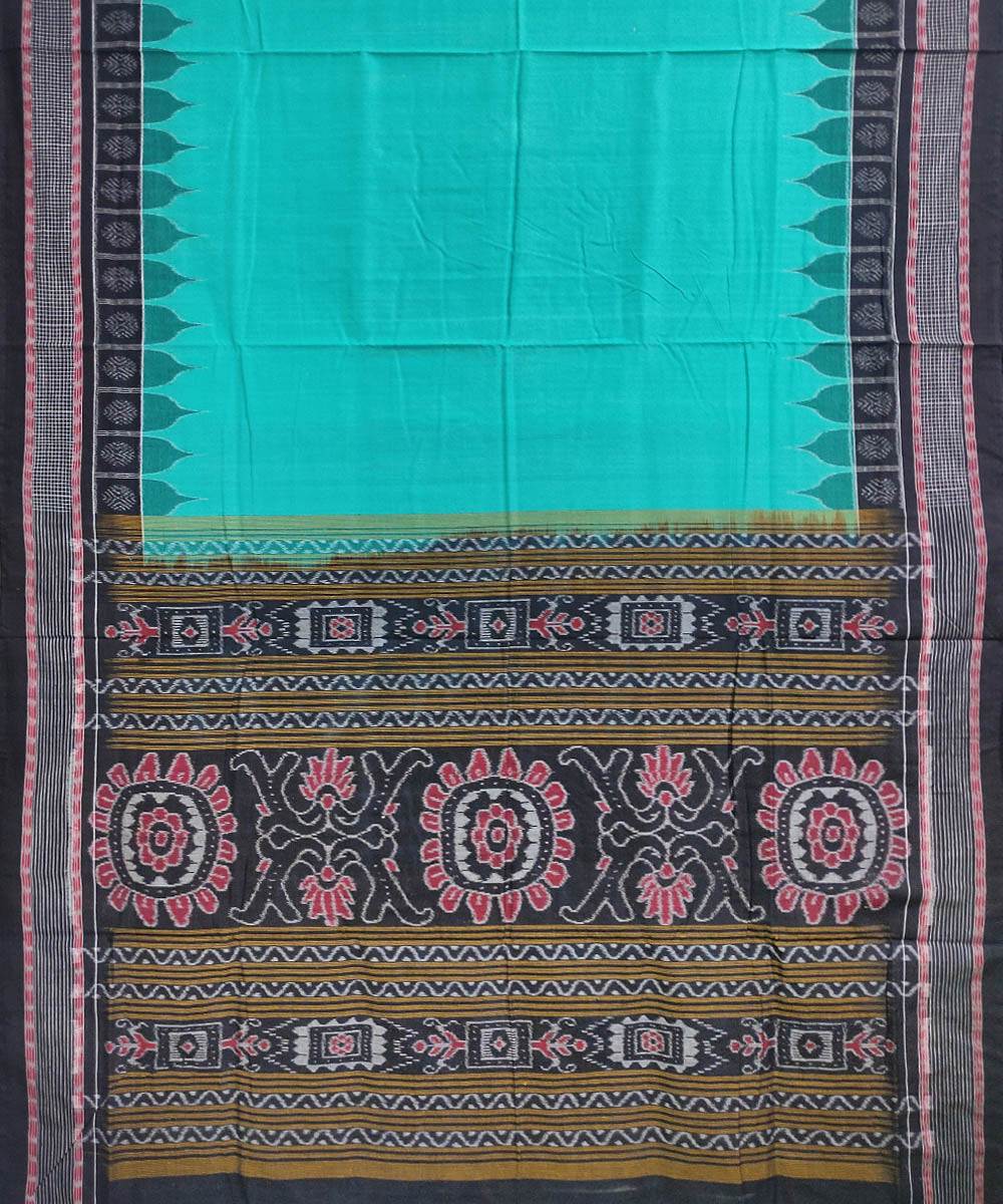 Cyan green black handwoven cotton sambalpuri saree