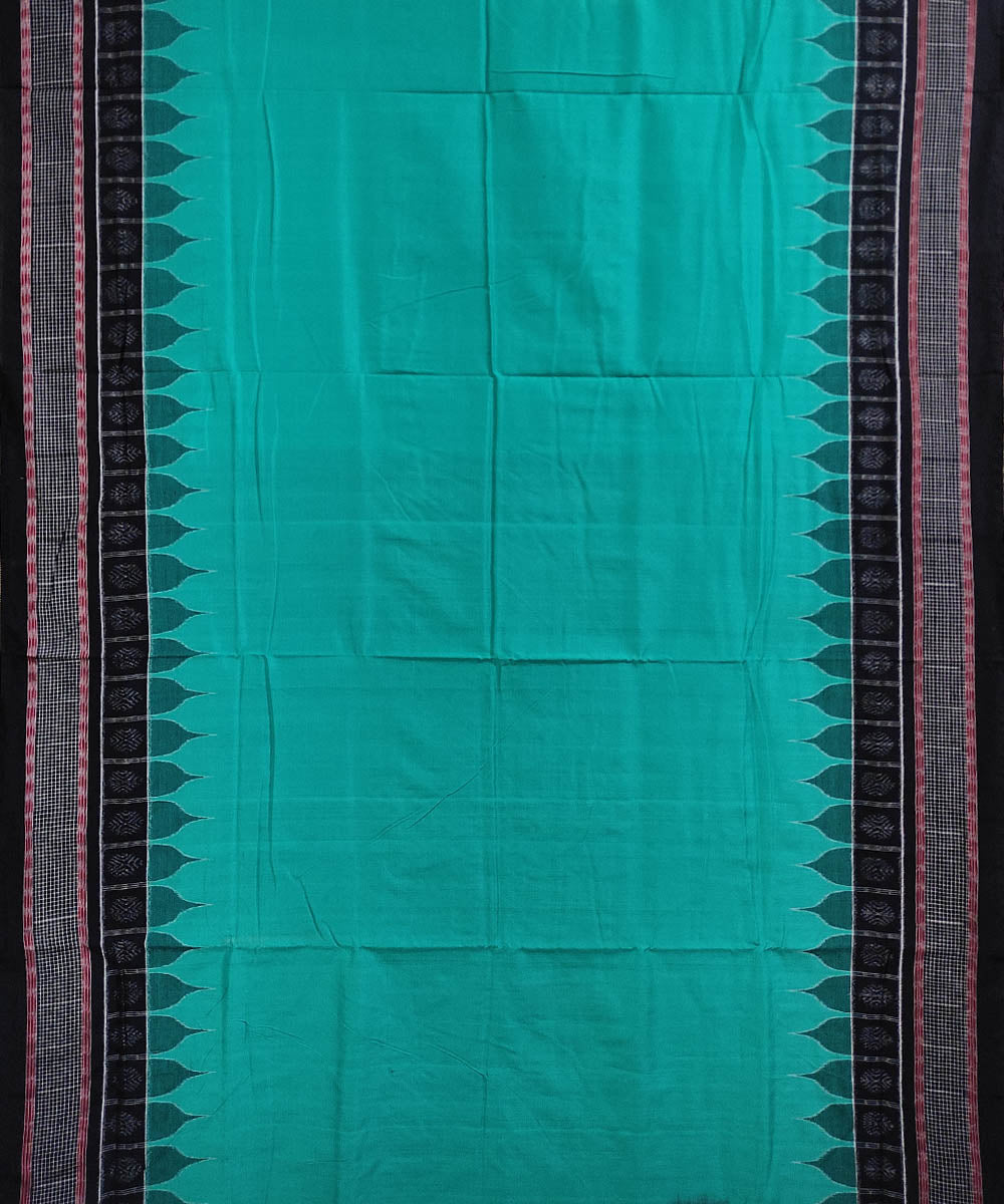 Cyan green black handwoven cotton sambalpuri saree