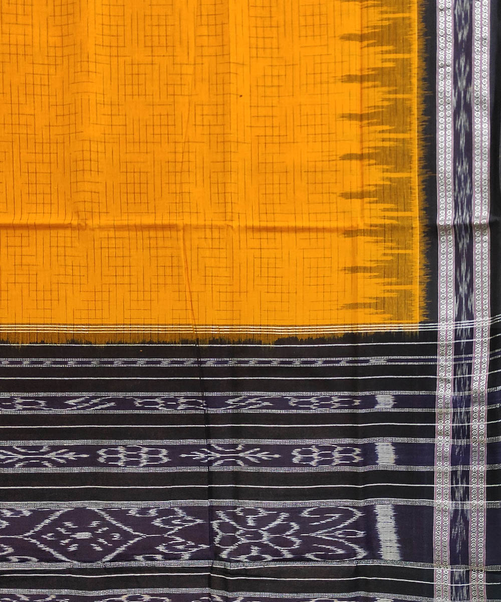 Yellow black handwoven cotton odisha ikat saree