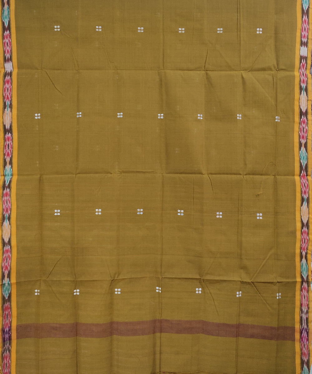 Olive green yellow handwoven cotton odisha ikat saree