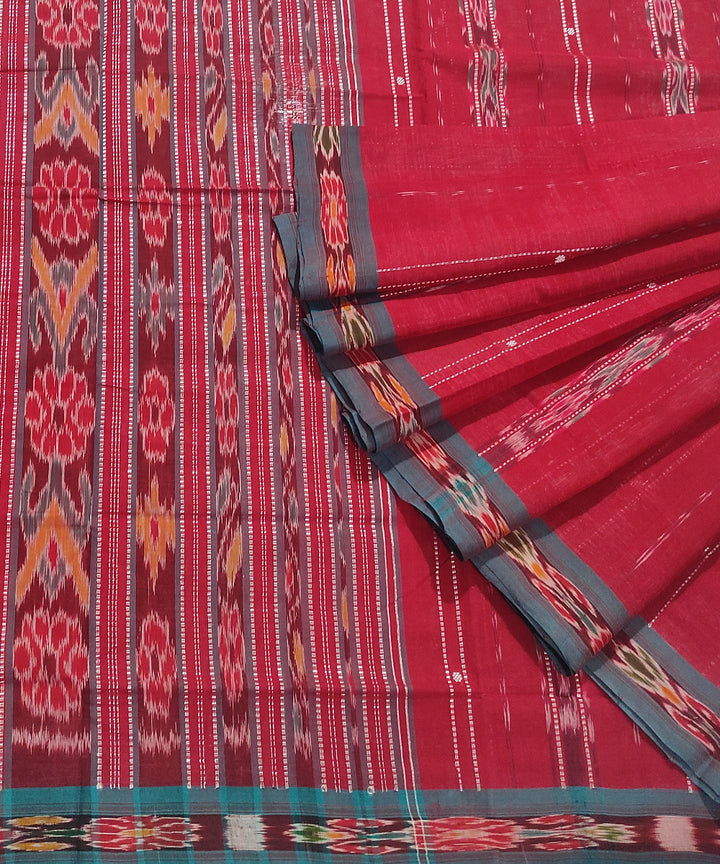 Red blue handwoven cotton odisha ikat saree