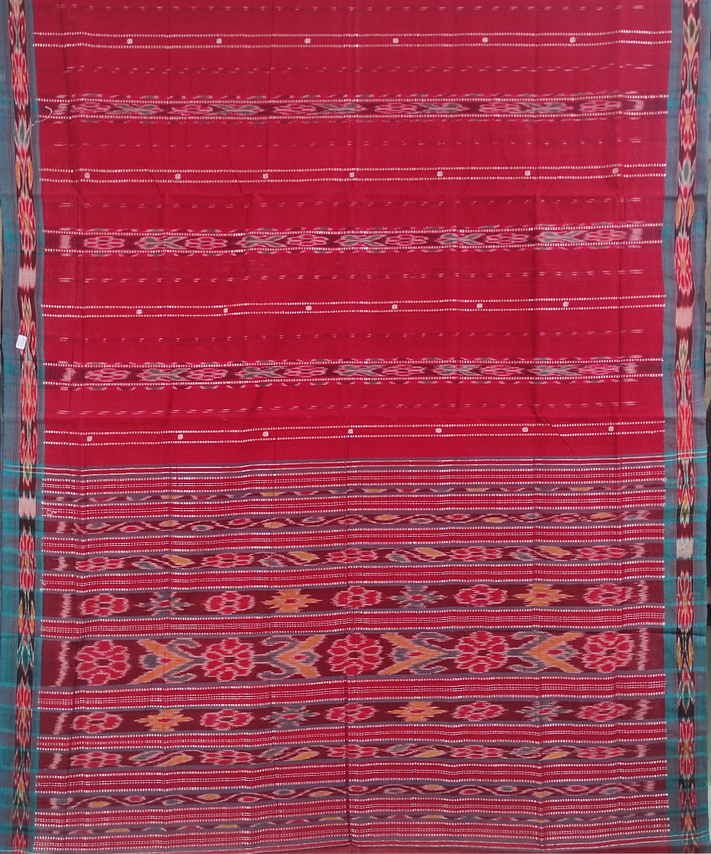 Red blue handwoven cotton odisha ikat saree