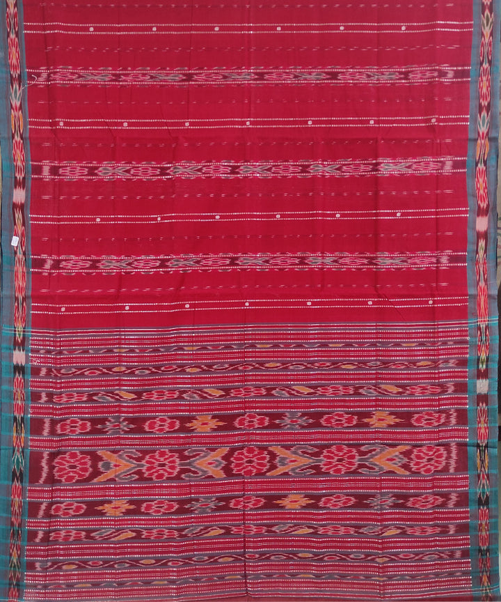 Red blue handwoven cotton odisha ikat saree