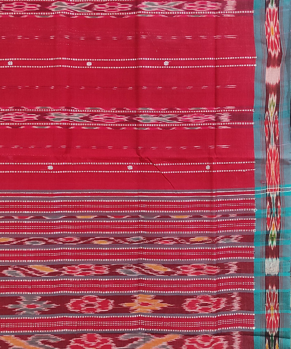 Red blue handwoven cotton odisha ikat saree