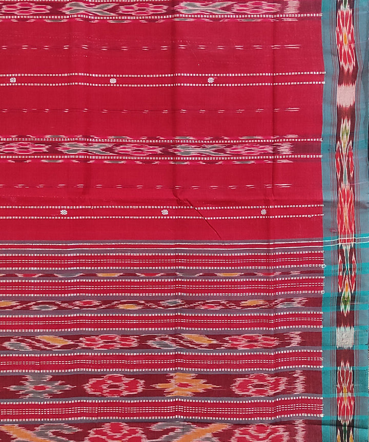 Red blue handwoven cotton odisha ikat saree
