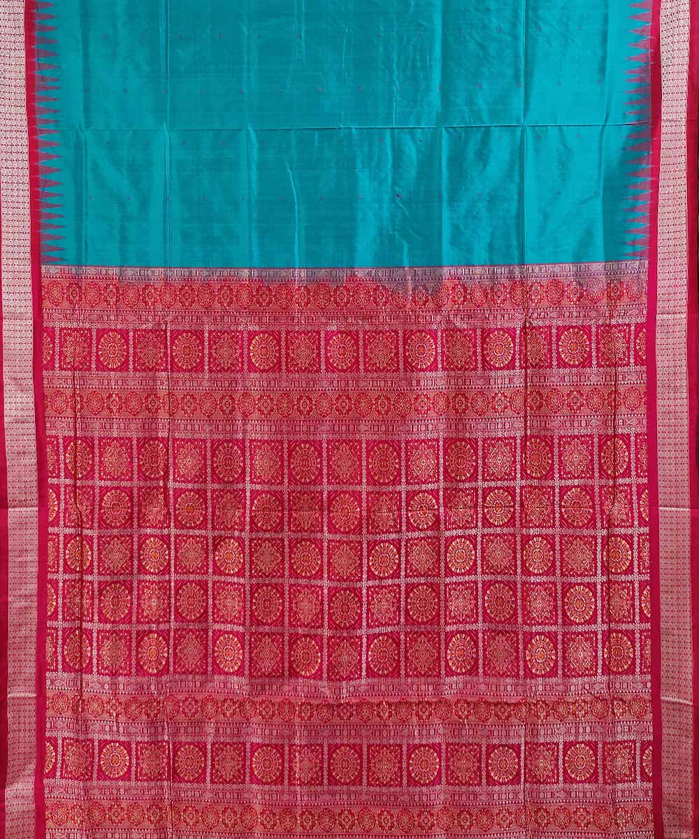 Blue red handwoven silk bomkai saree