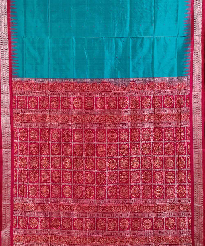 Blue red handwoven silk bomkai saree