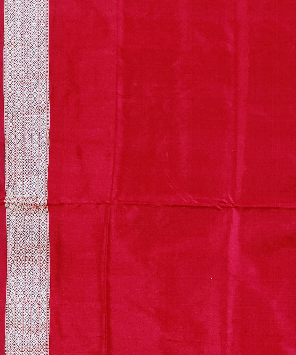 Grey red handwoven silk bomkai saree