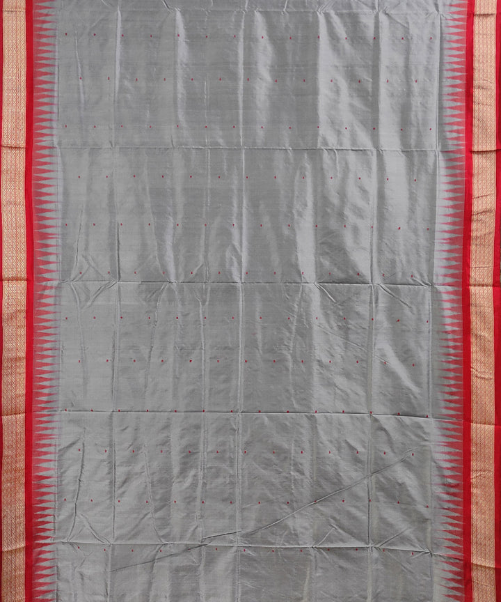 Grey red handwoven silk bomkai saree