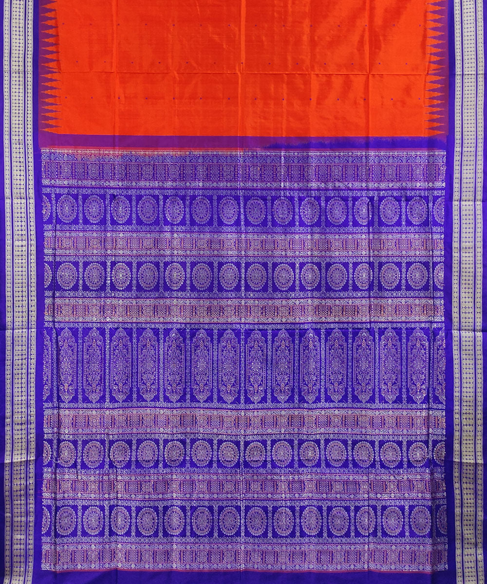 Orange blue handwoven silk bomkai saree