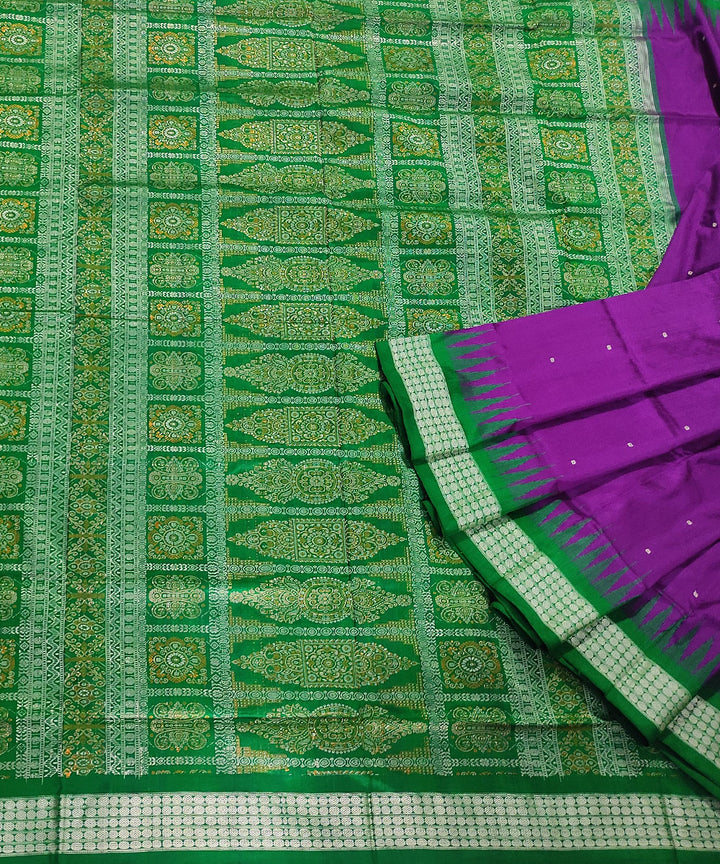 Violet green handwoven silk bomkai saree