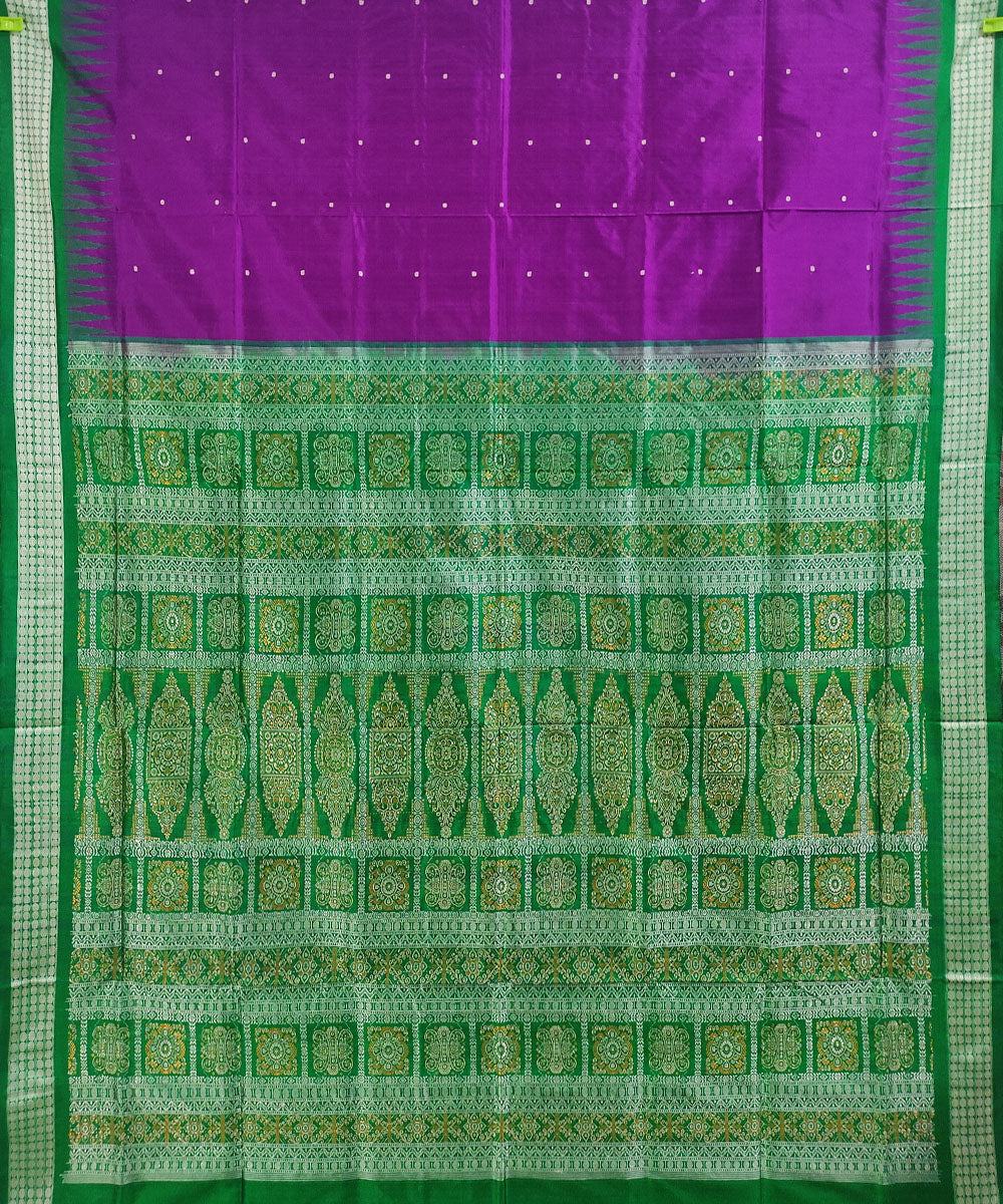 Violet green handwoven silk bomkai saree