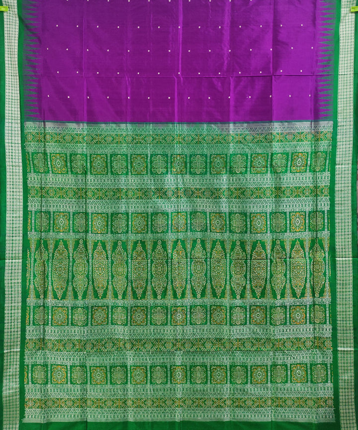 Violet green handwoven silk bomkai saree