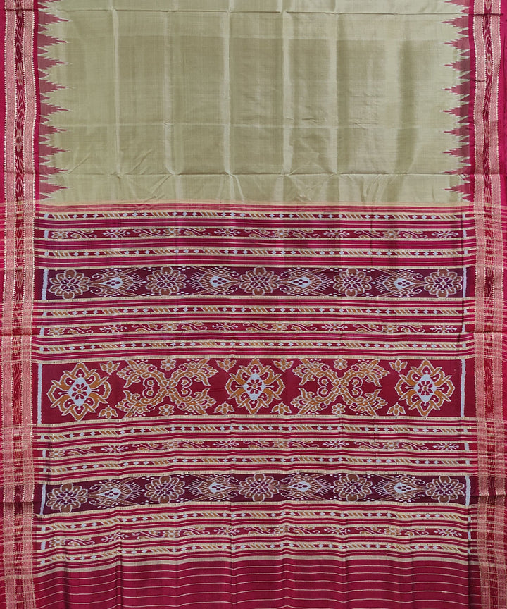 Sage green red handwoven silk khandua saree