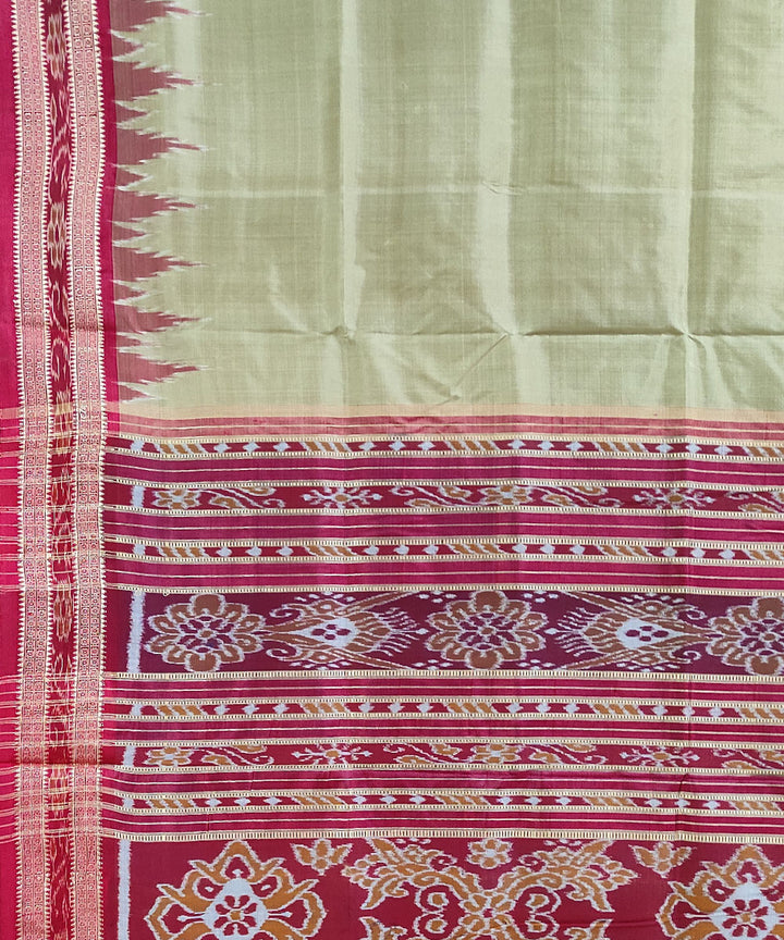 Sage green red handwoven silk khandua saree