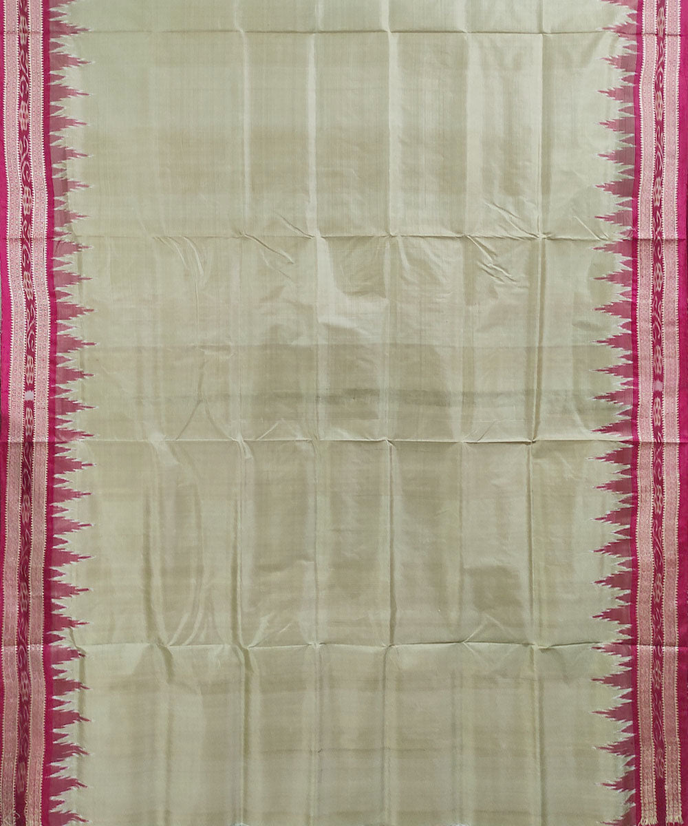 Sage green red handwoven silk khandua saree