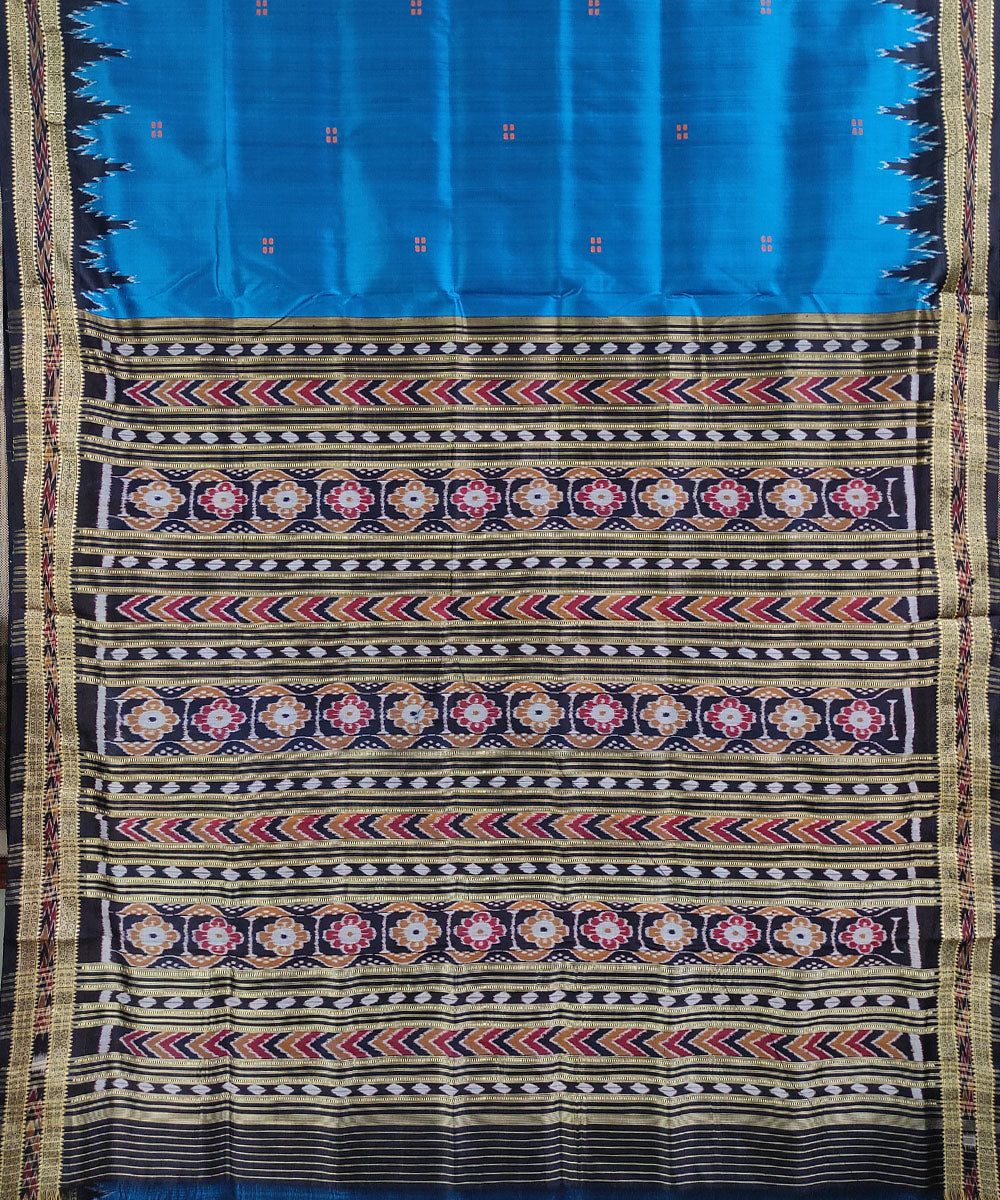 Blue black handwoven silk khandua saree