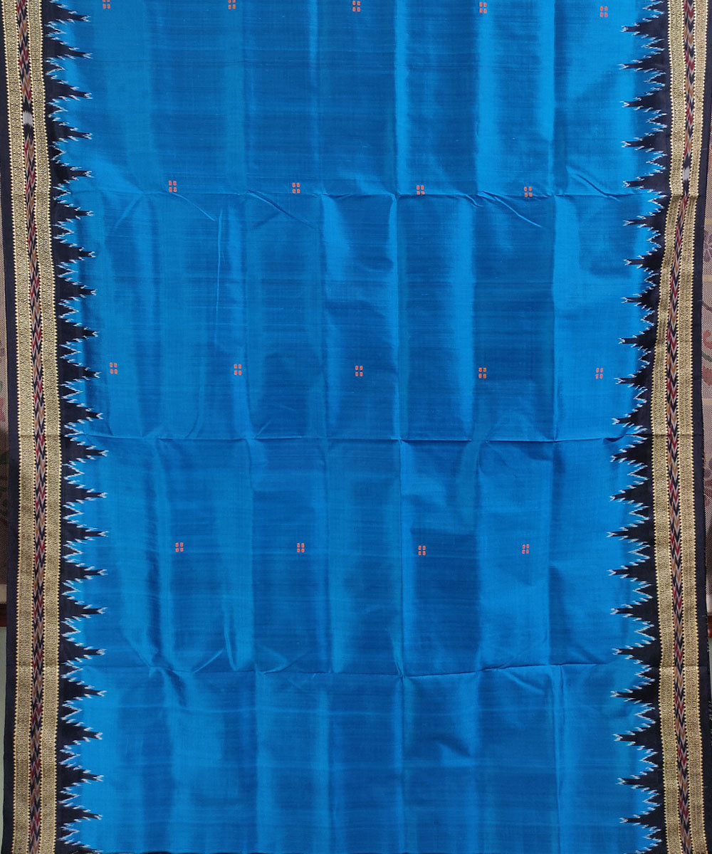 Blue black handwoven silk khandua saree