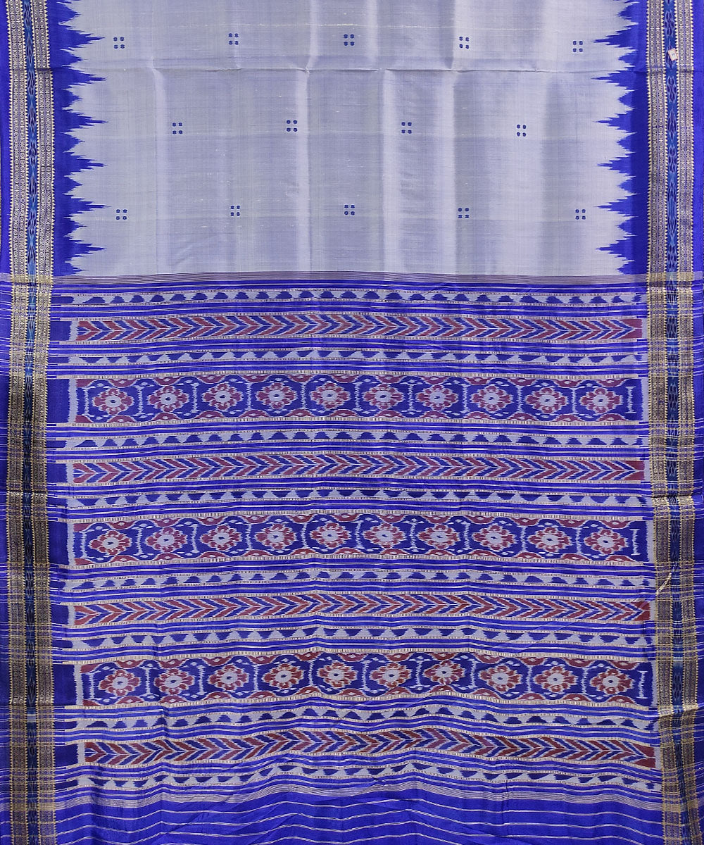 Grey blue handwoven silk khandua saree