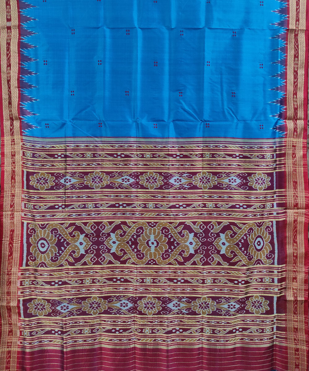 Blue maroon handwoven silk khandua saree