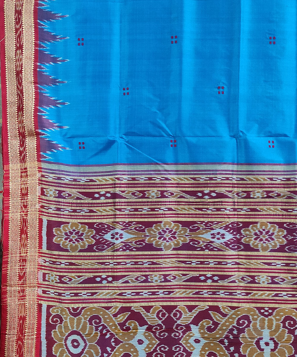 Blue maroon handwoven silk khandua saree
