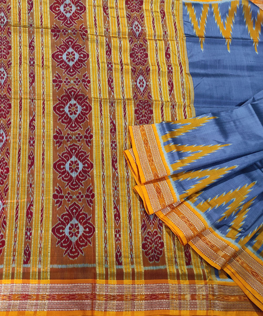 Grey mustard handwoven silk khandua saree