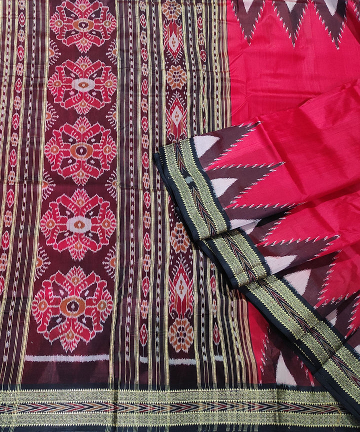 Red black handwoven silk khandua saree