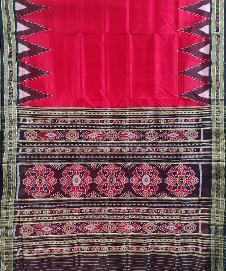 Red black handwoven silk khandua saree