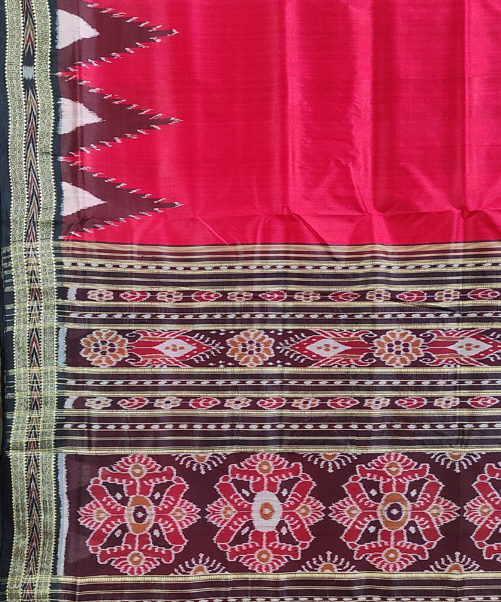 Red black handwoven silk khandua saree