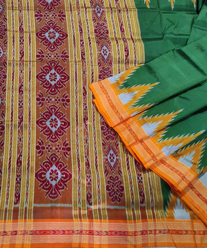 Green mustard handwoven silk khandua saree