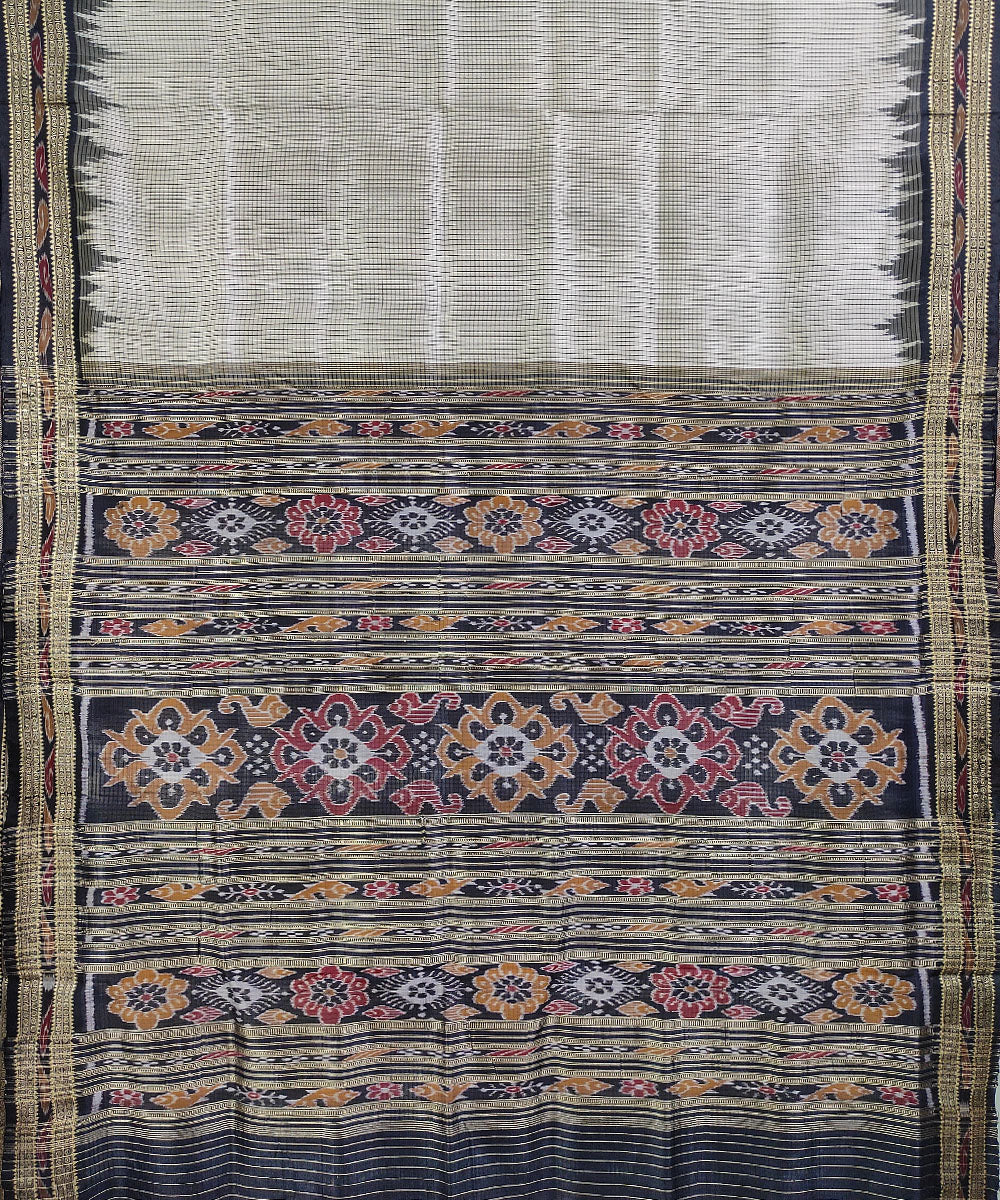 White black handwoven silk khandua saree