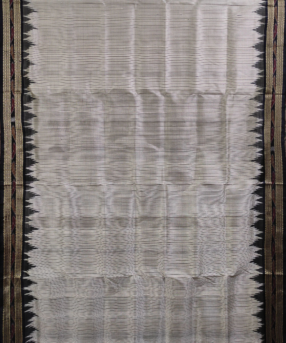 White black handwoven silk khandua saree