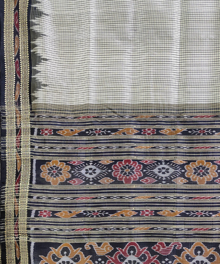 White black handwoven silk khandua saree