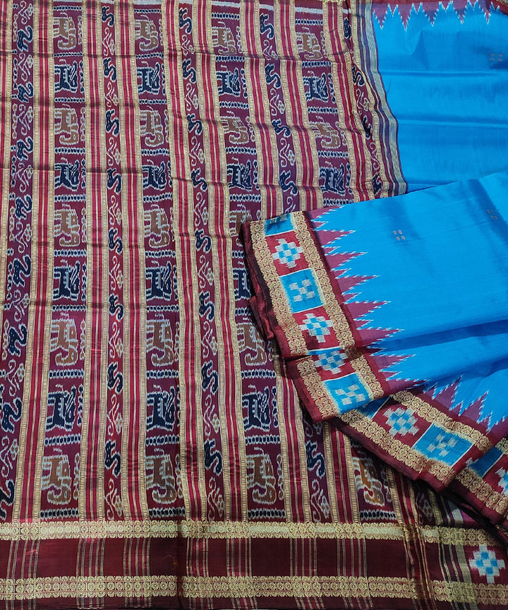 Blue maroon handwoven silk khandua saree