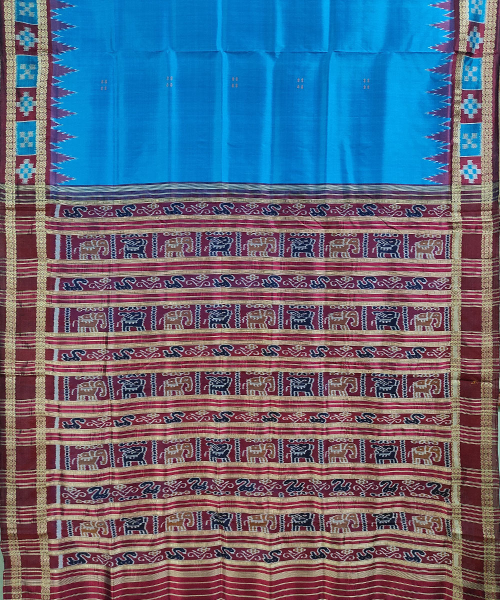 Blue maroon handwoven silk khandua saree
