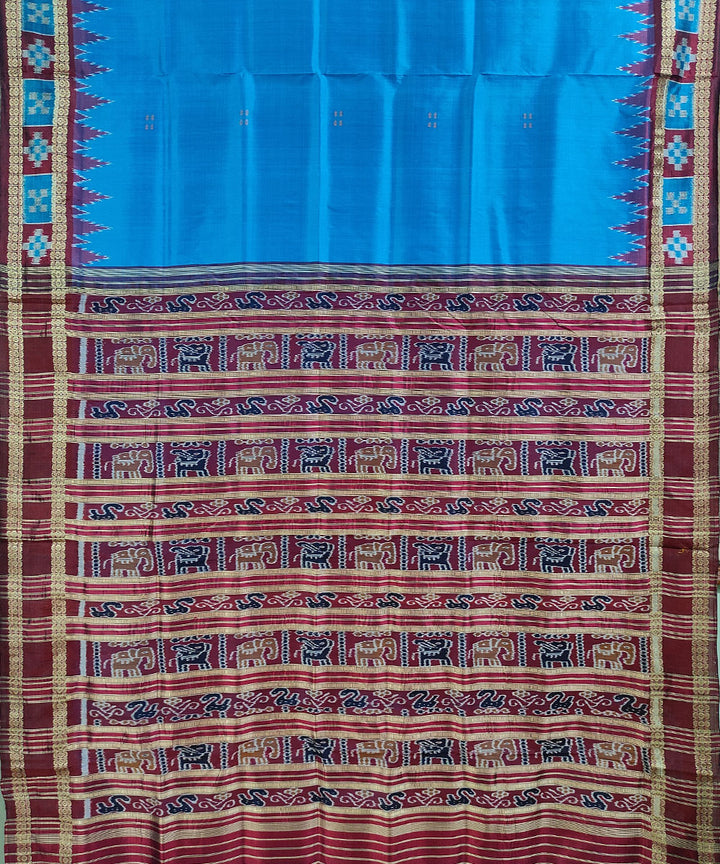 Blue maroon handwoven silk khandua saree