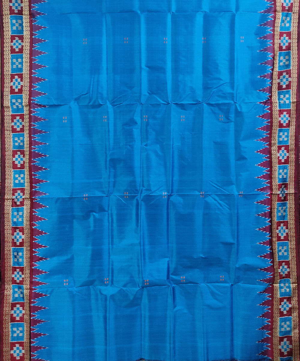 Blue maroon handwoven silk khandua saree