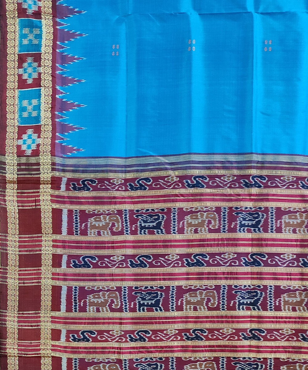 Blue maroon handwoven silk khandua saree