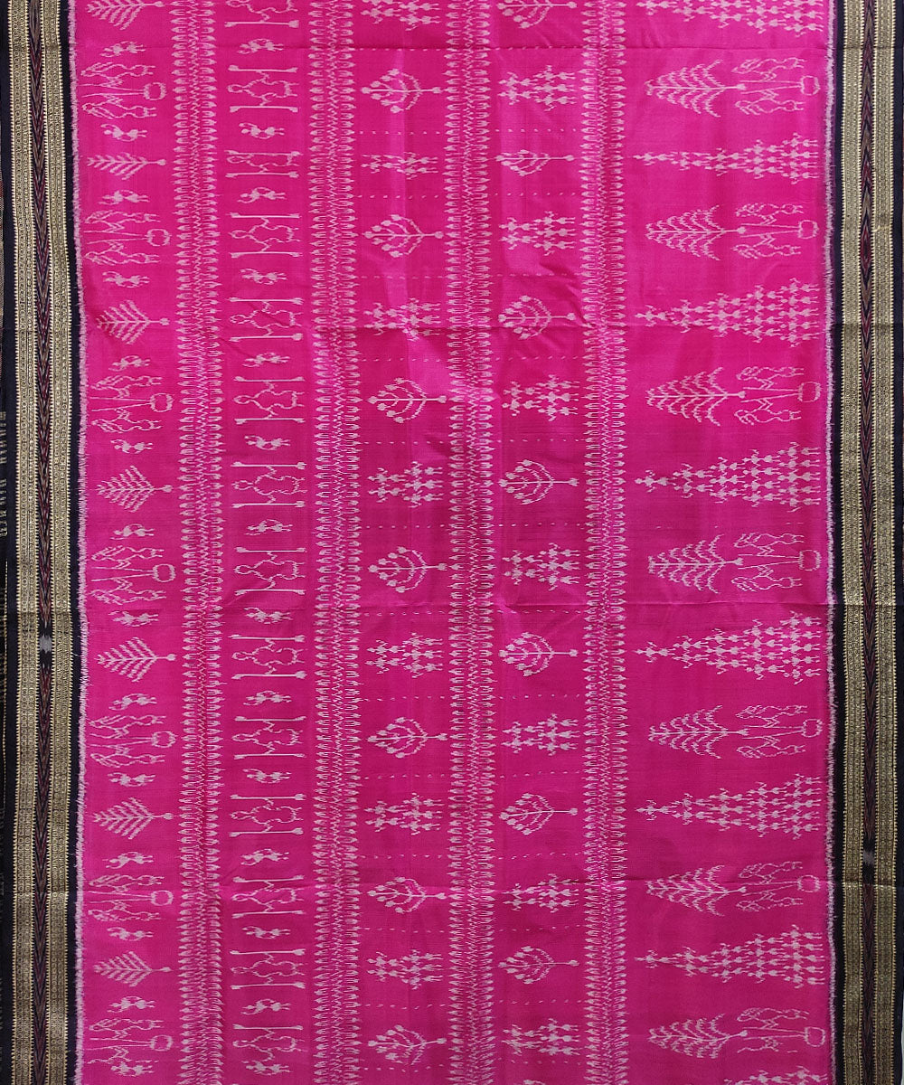 Pink black handwoven silk khandua saree
