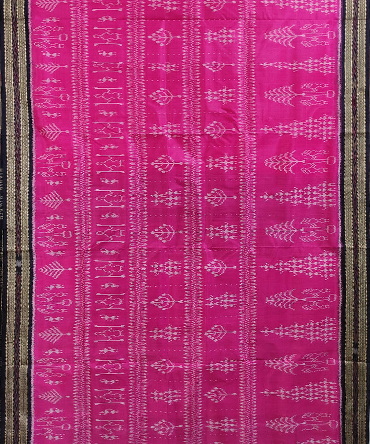 Pink black handwoven silk khandua saree