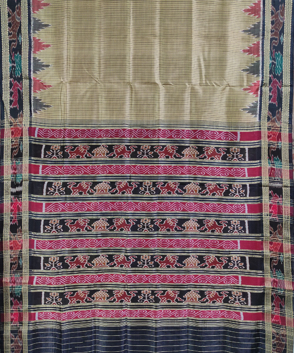 Grey black handwoven silk khandua saree